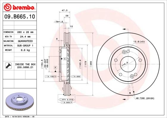 Brembo 09.B665.10 - Тормозной диск autospares.lv