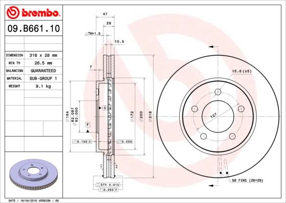 Brembo 09.B661.10 - Тормозной диск autospares.lv