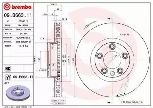 Brembo 09.B663.11 - Тормозной диск autospares.lv