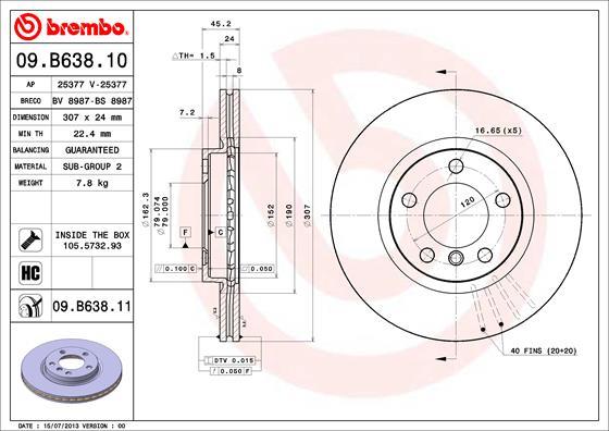 Brembo 09.B638.11 - Тормозной диск autospares.lv