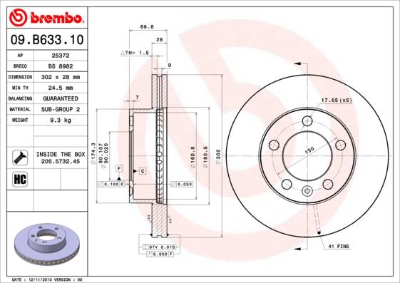 Brembo 09.B633.10 - Тормозной диск autospares.lv