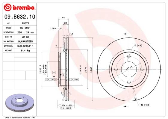 Brembo 09.B632.10 - Тормозной диск autospares.lv