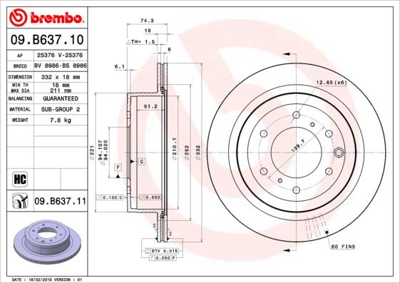 Brembo 09.B637.11 - Тормозной диск autospares.lv