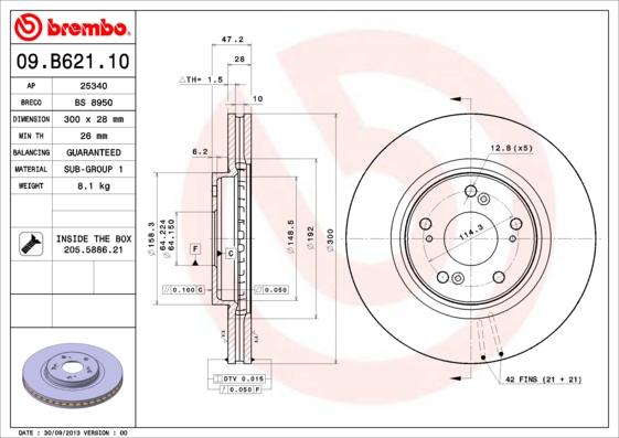 Brembo 09.B621.10 - Тормозной диск autospares.lv