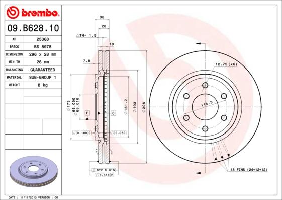 Brembo 09.B628.10 - Тормозной диск autospares.lv