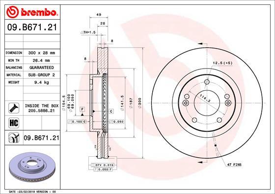 Brembo 09.B671.21 - Тормозной диск autospares.lv