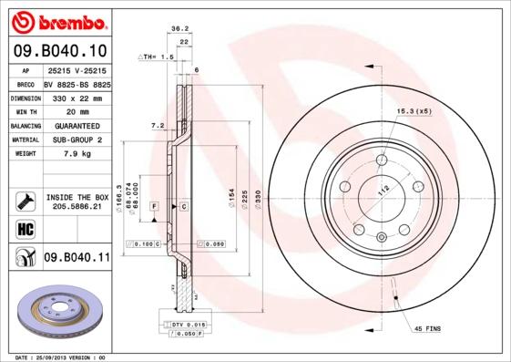 Brembo 09.B040.11 - Тормозной диск autospares.lv