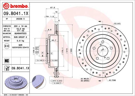 Brembo 09.B041.1X - Тормозной диск autospares.lv