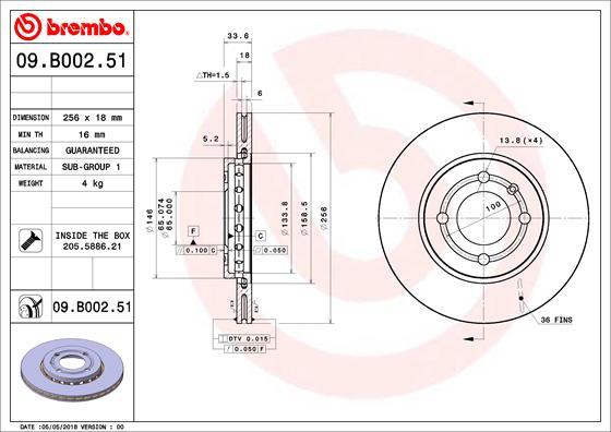 Brembo 09.B002.50 - Тормозной диск autospares.lv