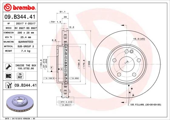 Brembo 09.B344.41 - Тормозной диск autospares.lv