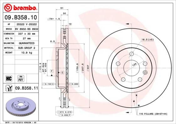 Brembo 09.B358.11 - Тормозной диск autospares.lv