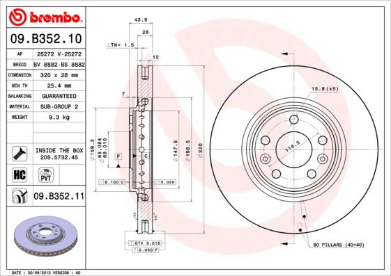 Brembo 09.B352.11 - Тормозной диск autospares.lv