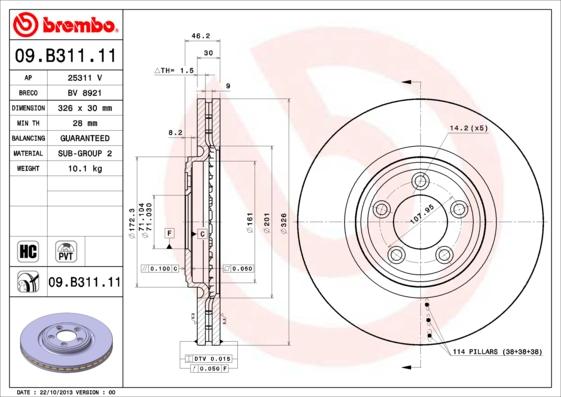 Brembo 09.B311.11 - Тормозной диск autospares.lv