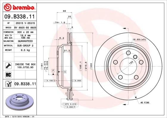 Brembo 09.B338.11 - Тормозной диск autospares.lv