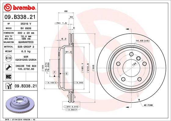 Brembo 09.B338.21 - Тормозной диск autospares.lv