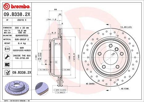 Brembo 09.B338.2X - Тормозной диск autospares.lv