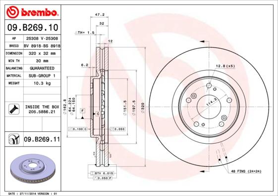Brembo 09.B269.10 - Тормозной диск autospares.lv