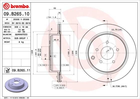 Brembo 09.B265.11 - Тормозной диск autospares.lv