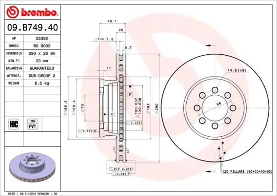 Brembo 09.B749.40 - Тормозной диск autospares.lv