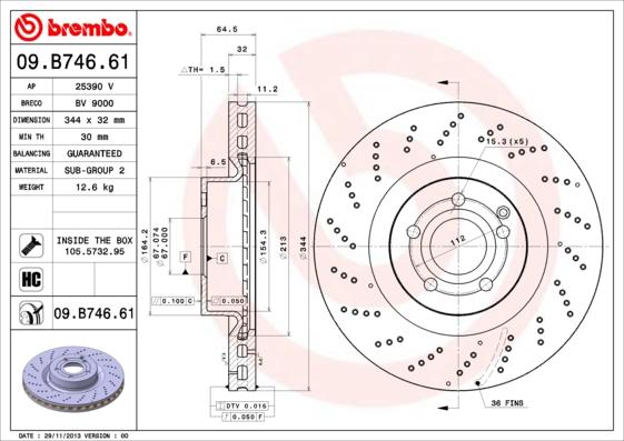 Brembo 09.B746.61 - Тормозной диск autospares.lv