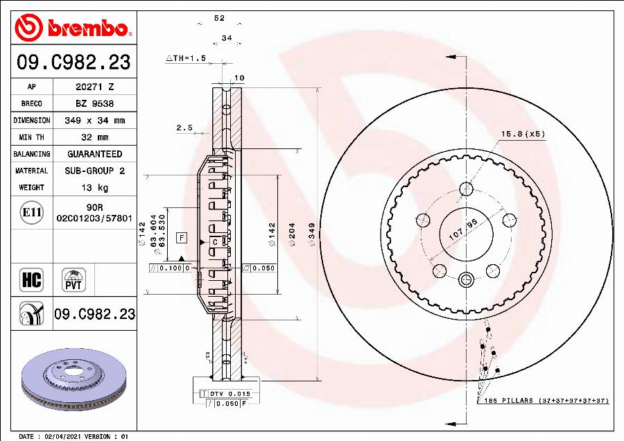 Brembo 09.C982.23 - Тормозной диск autospares.lv