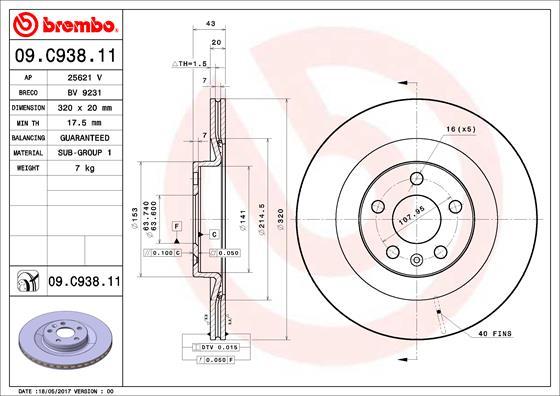 Brembo 09.C938.11 - Тормозной диск autospares.lv