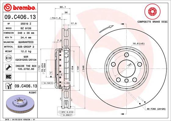 Brembo 09.C406.13 - Тормозной диск autospares.lv