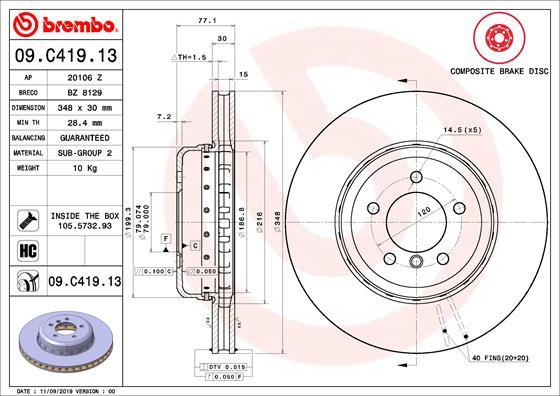 Brembo 09.C419.13 - Тормозной диск autospares.lv