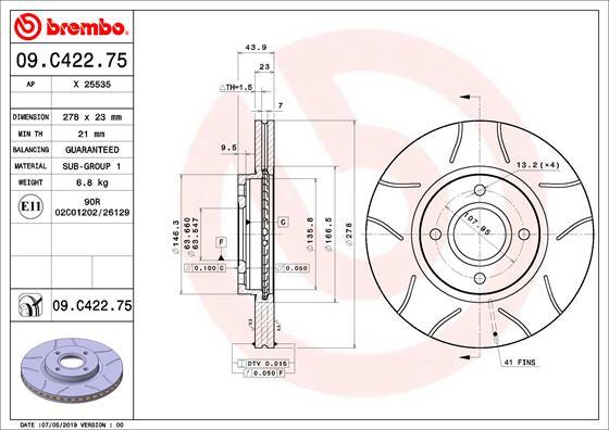 Brembo 09.C422.75 - Тормозной диск autospares.lv