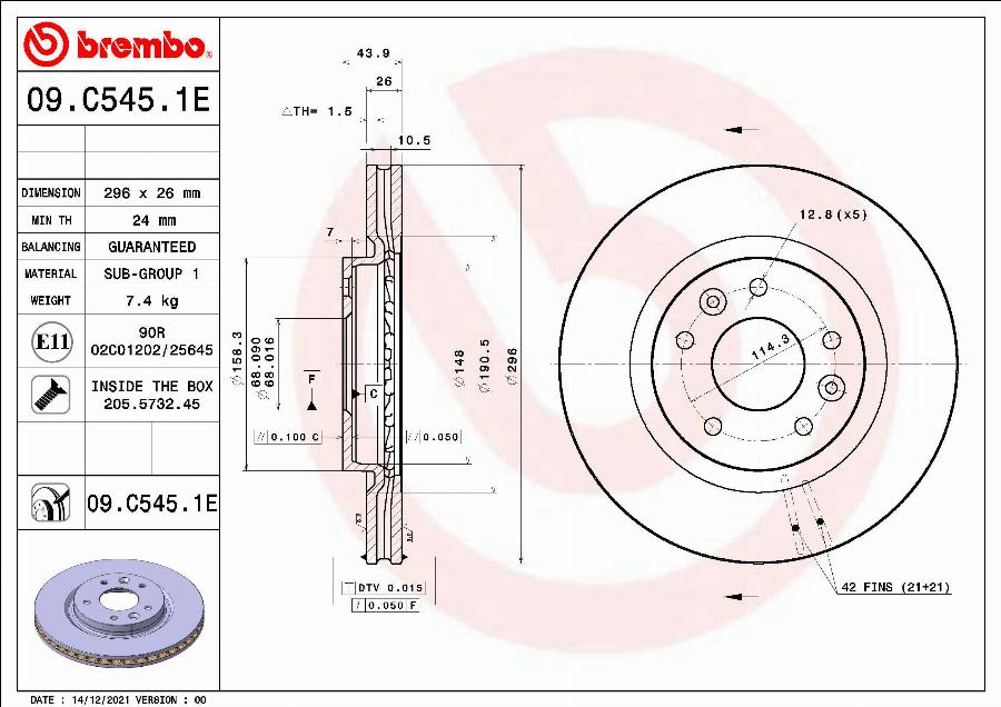 Brembo 09.C545.1E - Тормозной диск autospares.lv