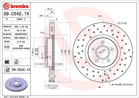 Brembo 09.C542.1X - Тормозной диск autospares.lv
