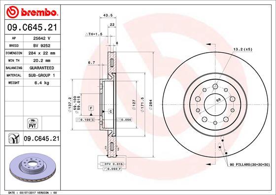 Brembo 09.C645.21 - Тормозной диск autospares.lv