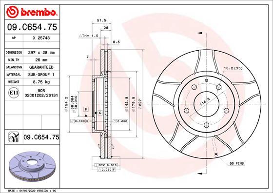 Brembo 09.C654.75 - Тормозной диск autospares.lv