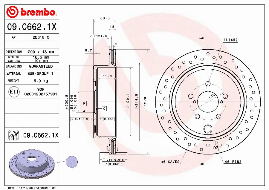 Brembo 09.C662.1X - Тормозной диск autospares.lv