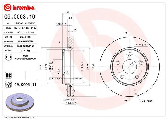 Brembo 09.C003.11 - Тормозной диск autospares.lv