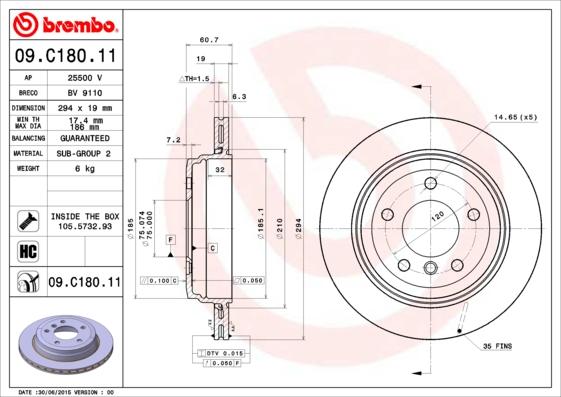 Brembo 09.C180.11 - Тормозной диск autospares.lv