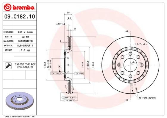 Brembo 09.C182.10 - Тормозной диск autospares.lv