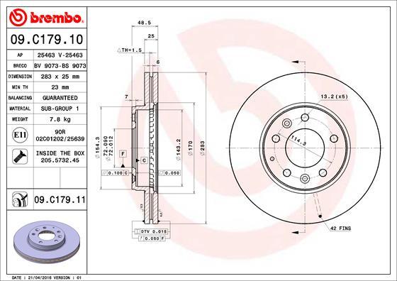 Brembo 09.C179.11 - Тормозной диск autospares.lv