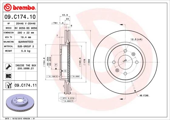 Brembo 09.C174.11 - Тормозной диск autospares.lv
