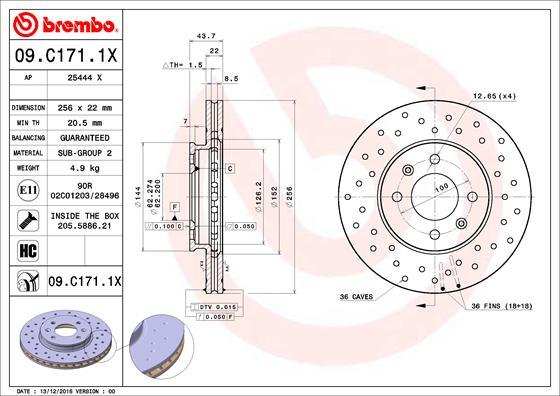 Brembo 09.C171.1X - Тормозной диск autospares.lv