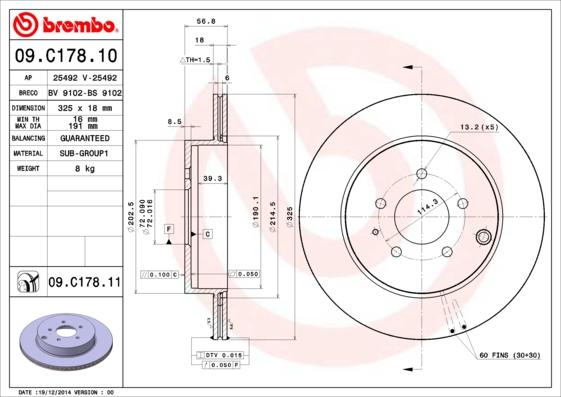 Brembo 09.C178.11 - Тормозной диск autospares.lv