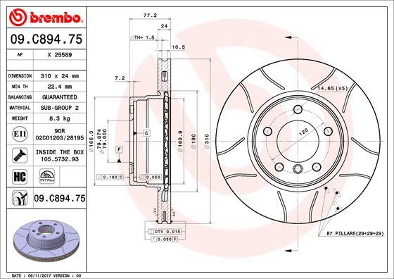 Brembo 09.C894.75 - Тормозной диск autospares.lv