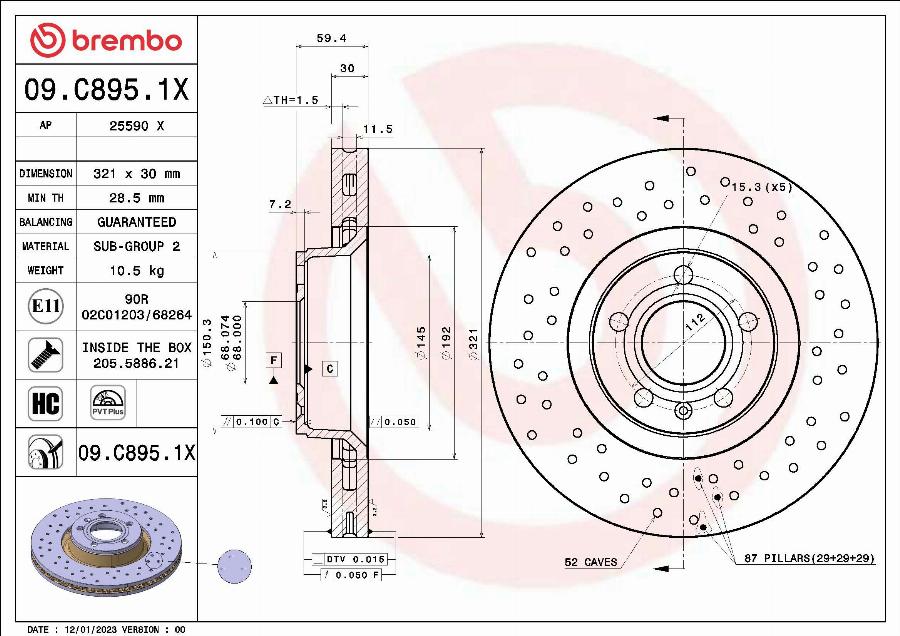 Brembo 09.C895.1X - Тормозной диск autospares.lv