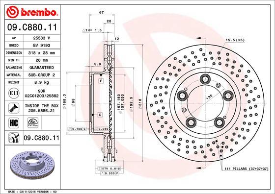 Brembo 09.C880.11 - Тормозной диск autospares.lv