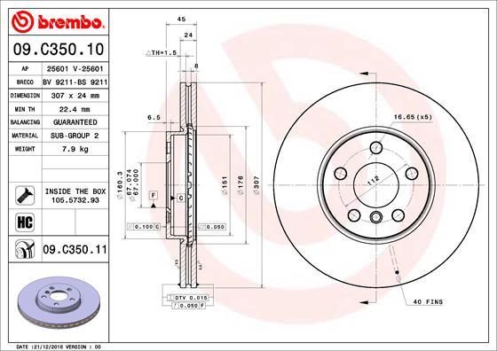 Brembo 09.C350.11 - Тормозной диск autospares.lv