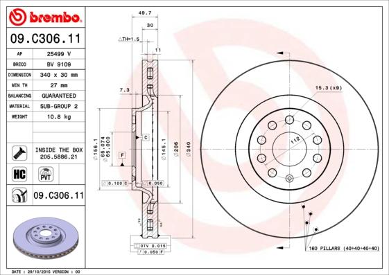 Brembo 09.C306.11 - Тормозной диск autospares.lv