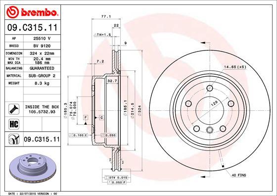 Brembo 09.C315.11 - Тормозной диск autospares.lv