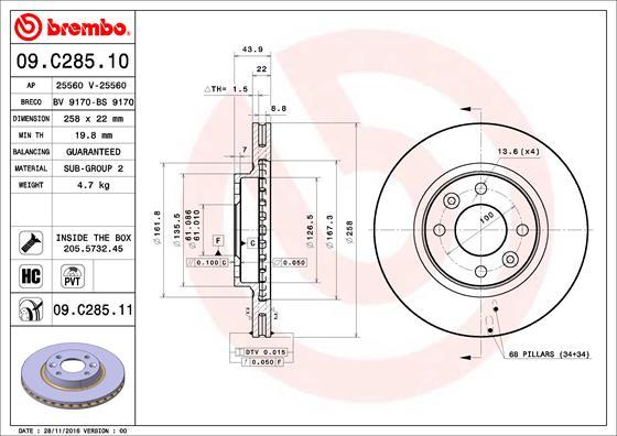 Brembo 09.C285.11 - Тормозной диск autospares.lv