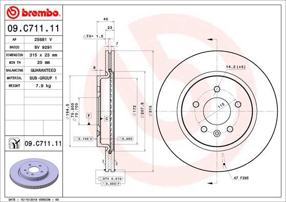 Brembo 09.C711.11 - Тормозной диск autospares.lv