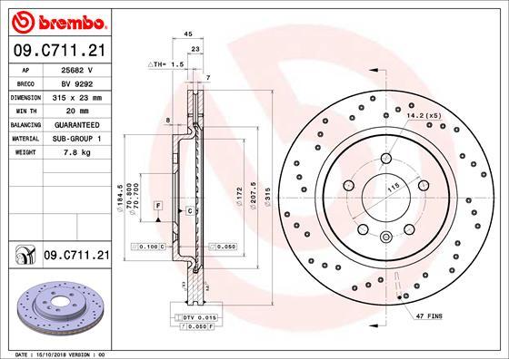 Brembo 09.C711.21 - Тормозной диск autospares.lv